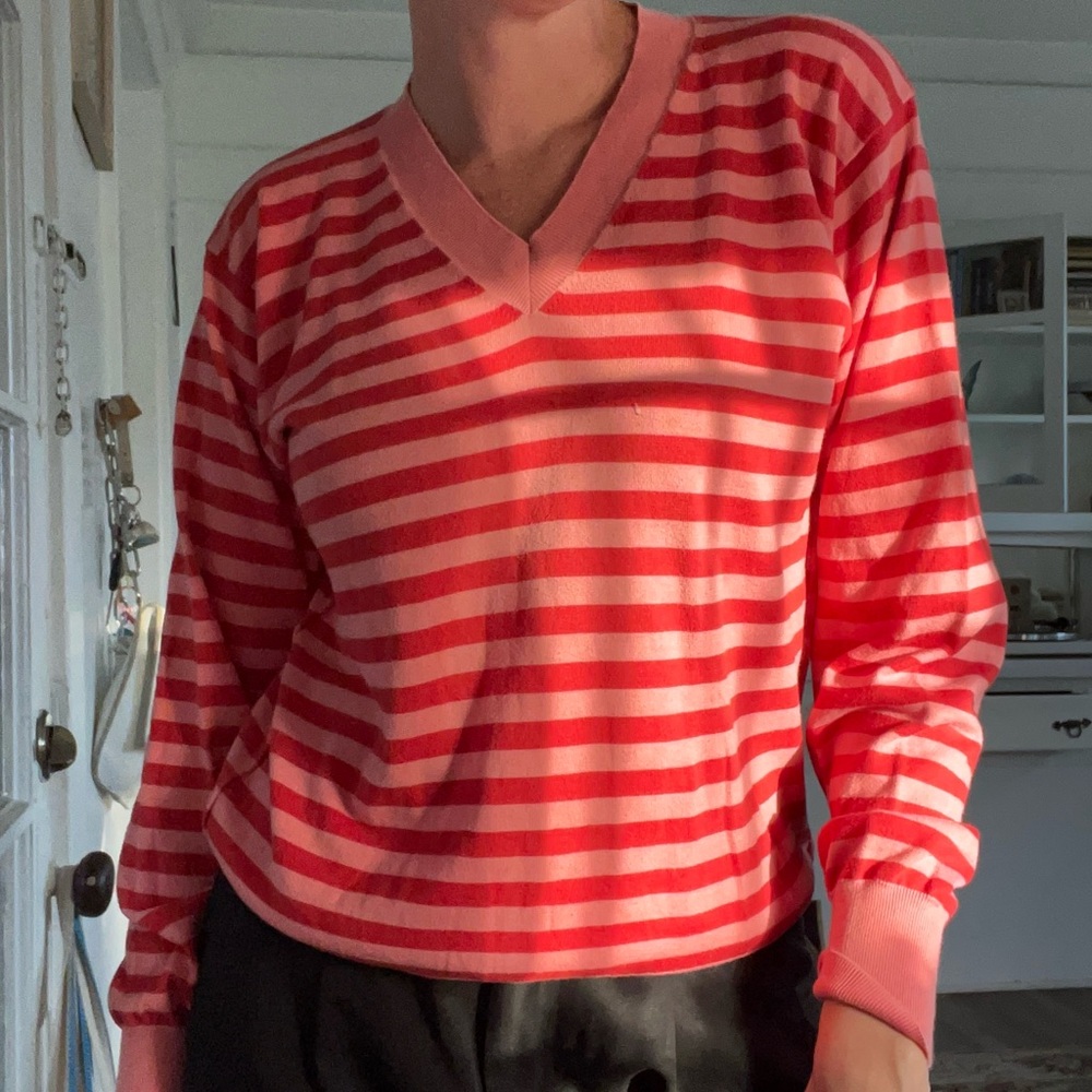 Paul Smith pink and red striped v neck sweater size Medium